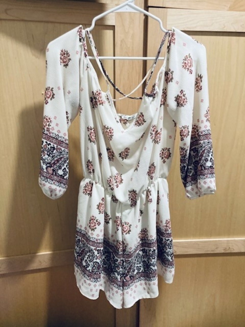 Charlotte Russe White Floral Paisley Long Sleeve Mini Dress